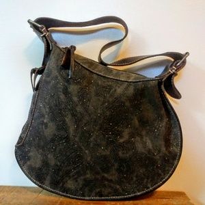 Dimoni Denim and Leather Asymmetric Hobo Bag